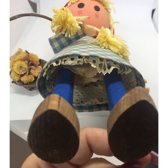 Vintage 1960's Handmade Wooden Doll Little Red Riding Hood Long Yellow Braids - Picture 8 of 8